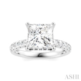 1/3 Ctw Princess Shape Round Cut Diamond Semi-Mount Engagement Ring in 14K White Gold